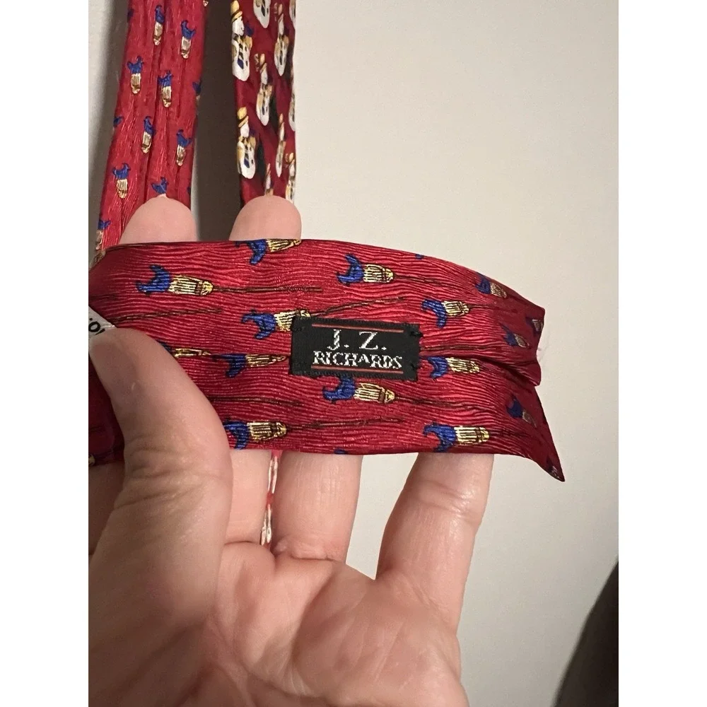 JZ RICHARDS Mens Silk CHRISTMAS PARTY Tie 3.75 Navy Snowman Red Necktie